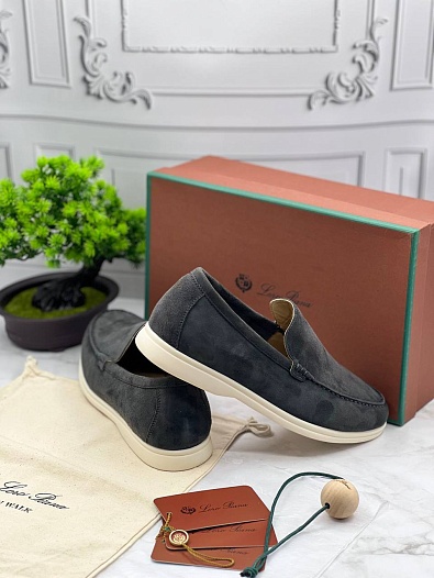 Замшевые лоферы Loro Piana Summer Walk - Grey   