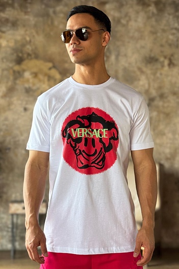 Белая мужская футболка Versace Medusa Smiley logo   