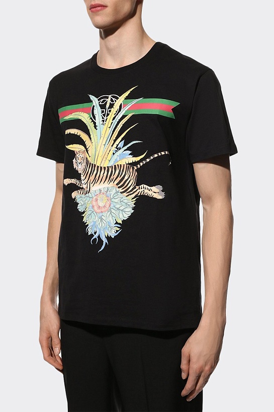 Чёрная оверсайз футболка Gucci Lunar New Year Tiger
