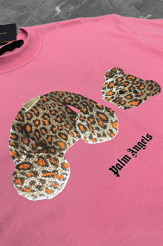 Розовая оверсайз футболка Palm Angels Leopard Bear