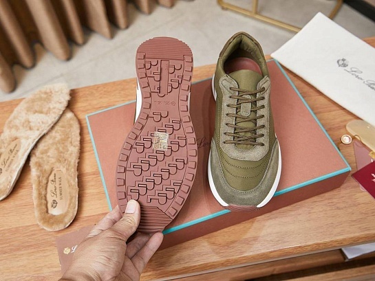 Замшевые кроссовки Loro Piana Week End Walk - Green