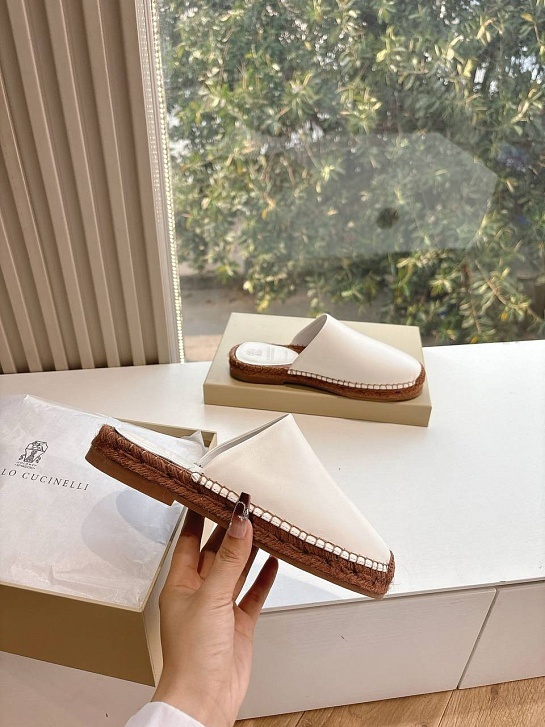 Женские кожаные шлёпанцы Brunello Cucinelli Premium - White