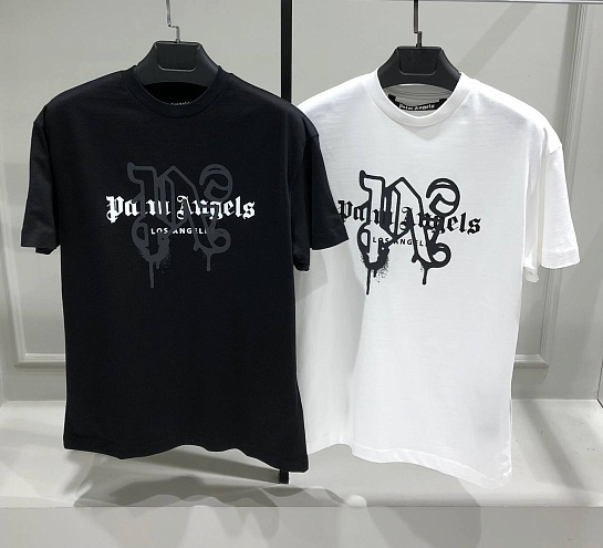 Чёрная футболка Palm Angels Los Angeles monogram spray