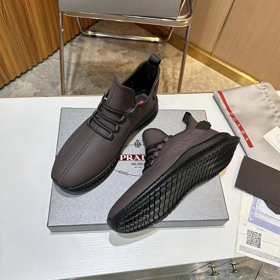 Мужские кожаные кроссовки Prada lace-up - Brown