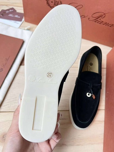 Женские замшевые лоферы Loro Piana Open Walk Premium - Black   