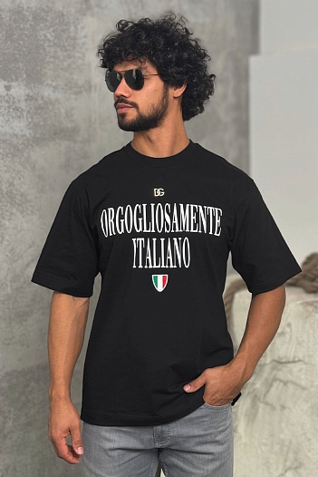 Чёрная оверсайз футболка Dolce&Gabbana logo-plaque   