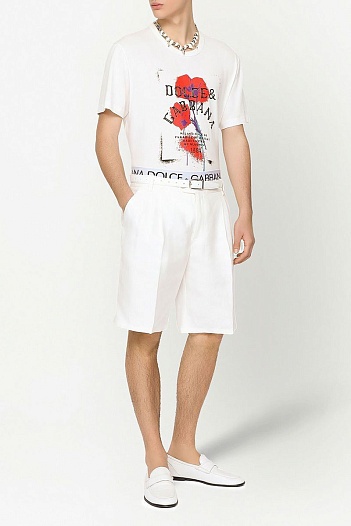 Белая мужская футболка Dolce&Gabbana floral logo-print   