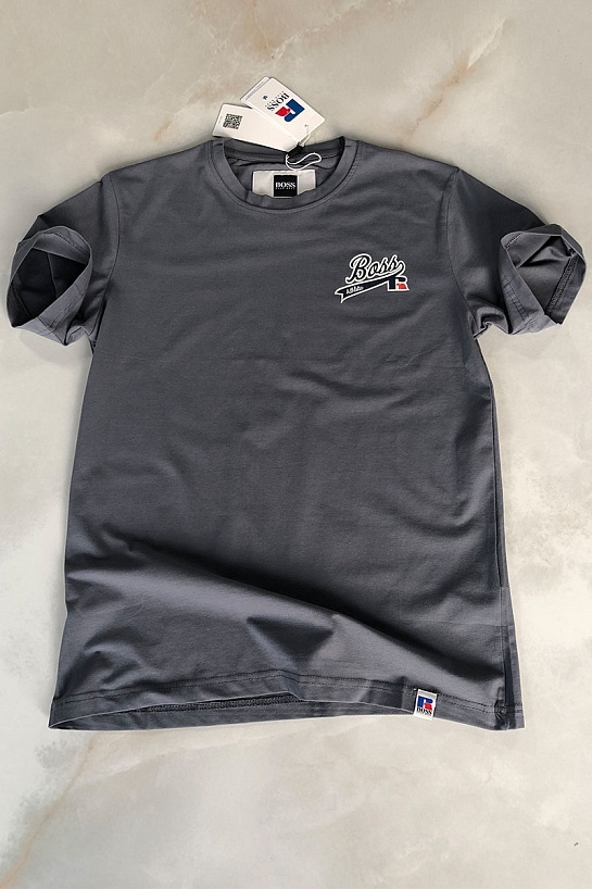 Мужская серая футболка Hugo Boss x Russell Athletic
