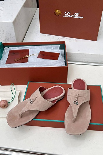 Женские замшевые шлёпанцы Loro Piana Premium - Pink   