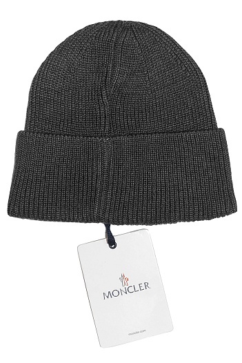 Мужская брендовая шапка Moncler тёмно-серого цвета   