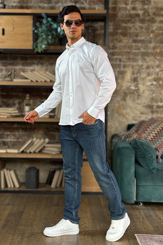 Мужская рубашка Loro Piana logo-embroidered - White