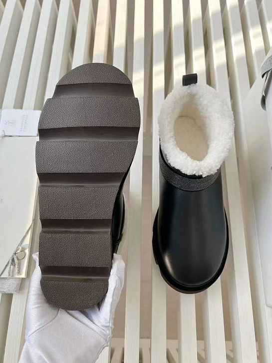 Женские кожаные угги с мехом Brunello Cucinelli Premium - Black