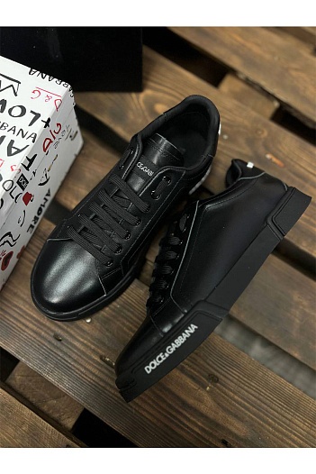 Чёрные кожаные кроссовки Dolce & Gabbana   