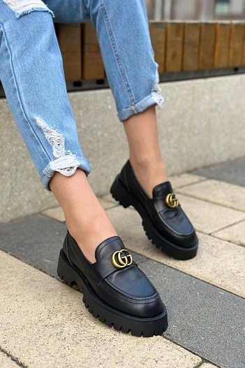Женские кожаные лоферы Gucci Horsebit - Black   