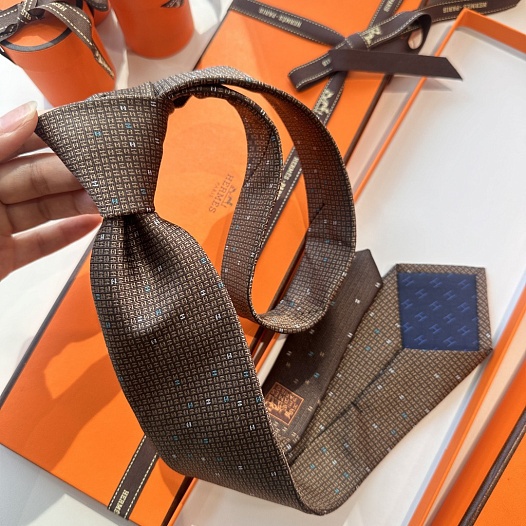 Галстук Hermes geometric logo-print premium - Brown   