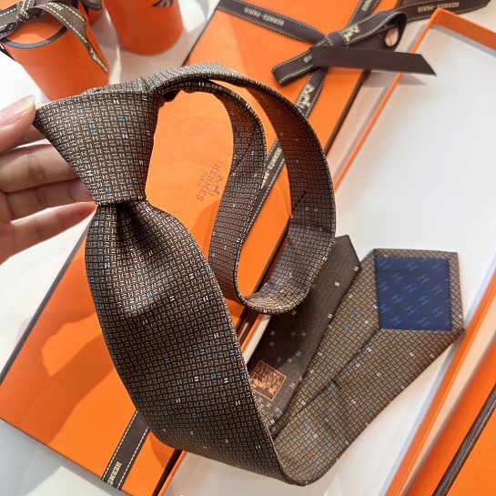 Галстук Hermes geometric logo-print premium - Brown