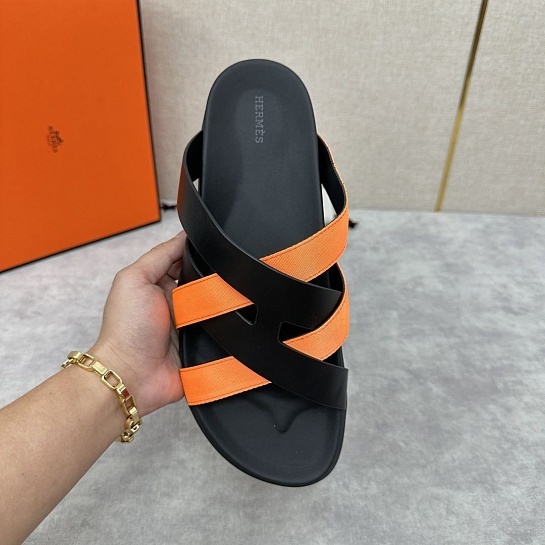 Мужские шлёпанцы Hermes Kazimir - Black / Orange