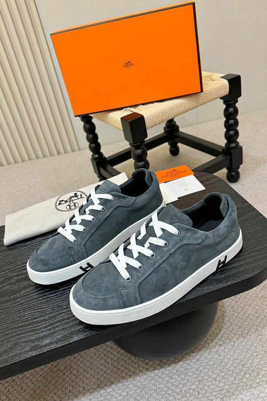 Мужские замшевые кроссовки Hermes Kid - Grey