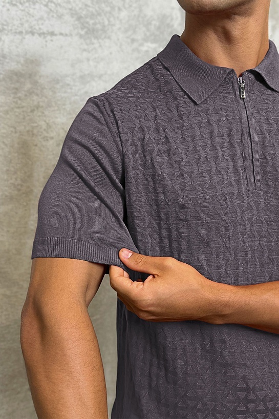 Мужское поло серо-коричневого цвета Zilli zip neck