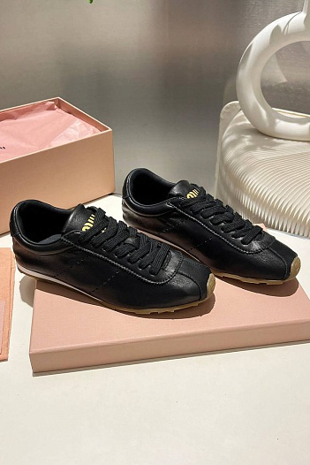 Женские кожаные кроссовки MIU MIU Premium - Black   