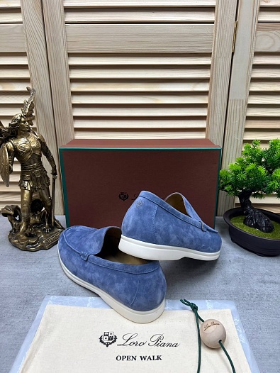 Мужские замшевые лоферы Loro Piana Open Walk - Blue   