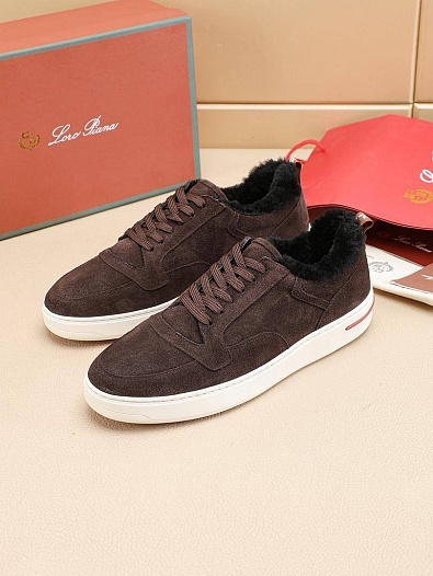 Кроссовки с мехом Loro Piana Newport Walk - Brown   