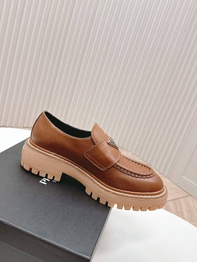 Женские кожаные лоферы Prada Premium - Brown   