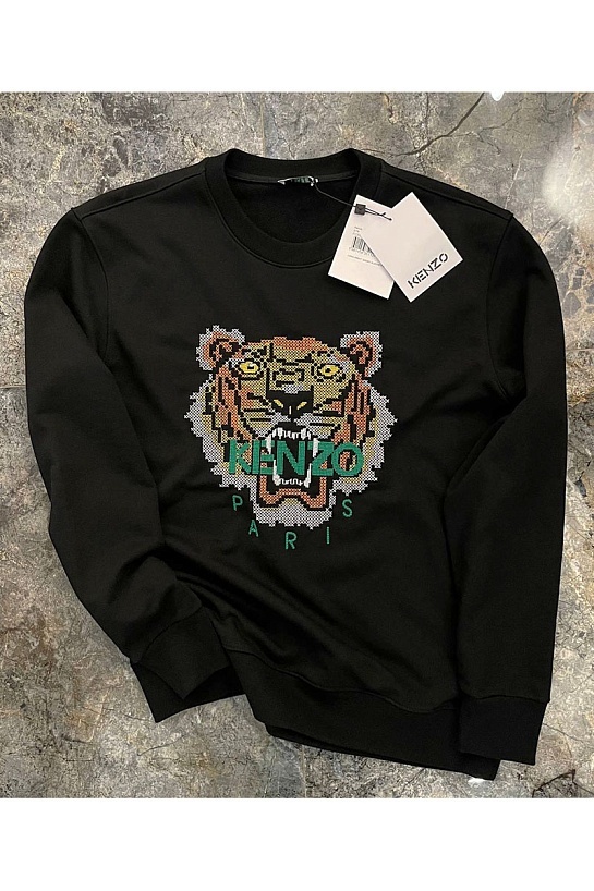 Чёрный свитшот Kenzo Tiger logo-embroidered drawstring