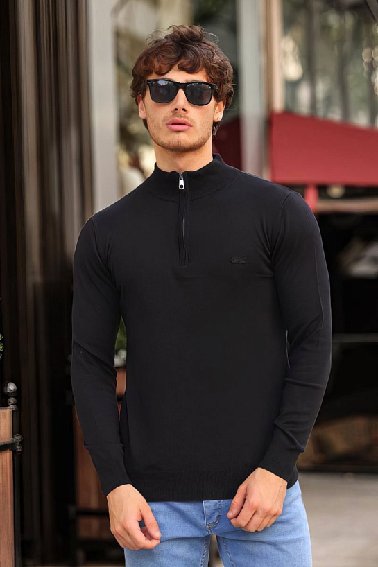 Мужской чёрный джемпер Lacoste Zip Neck