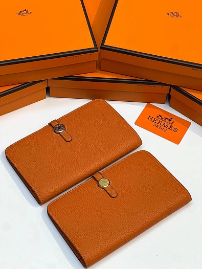 Кожаный кошелёк Hermes Dogon Duo - Orange 19.5x12 см   