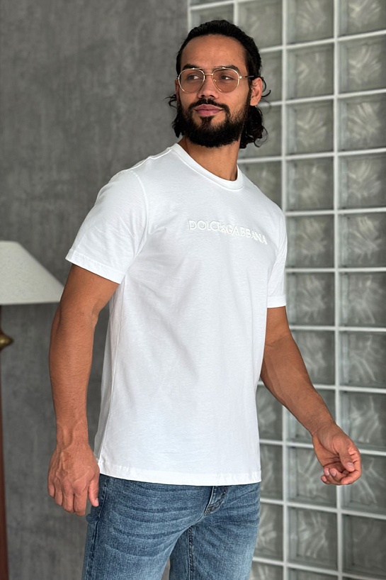 Мужская белая футболка Dolce & Gabbana logo-embroidered