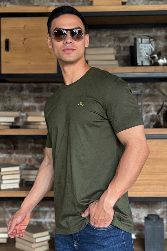 Тёмно-зелёная мужская футболка Etro embroidered-logo