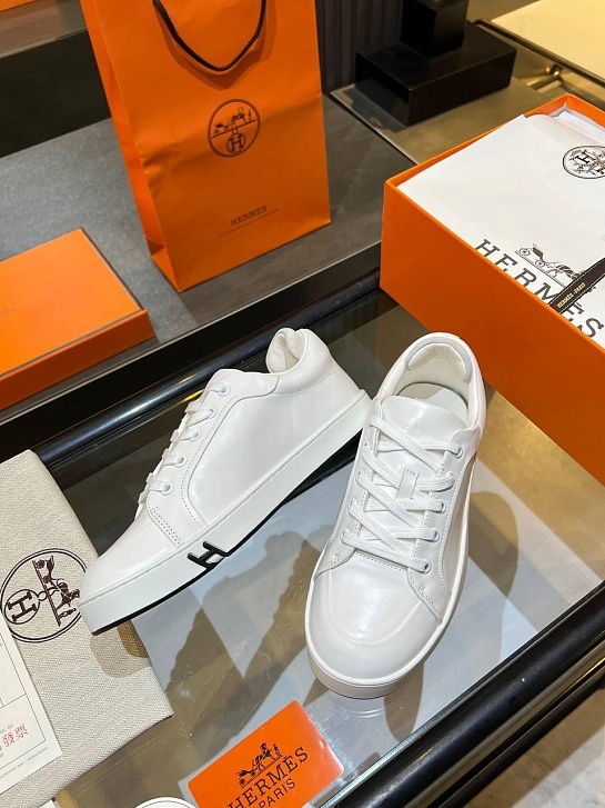 Женские кожаные кроссовки Hermes Premium - White