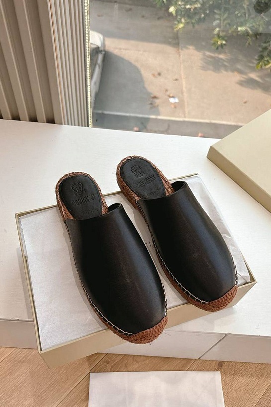 Женские кожаные шлёпанцы Brunello Cucinelli Premium - Black
