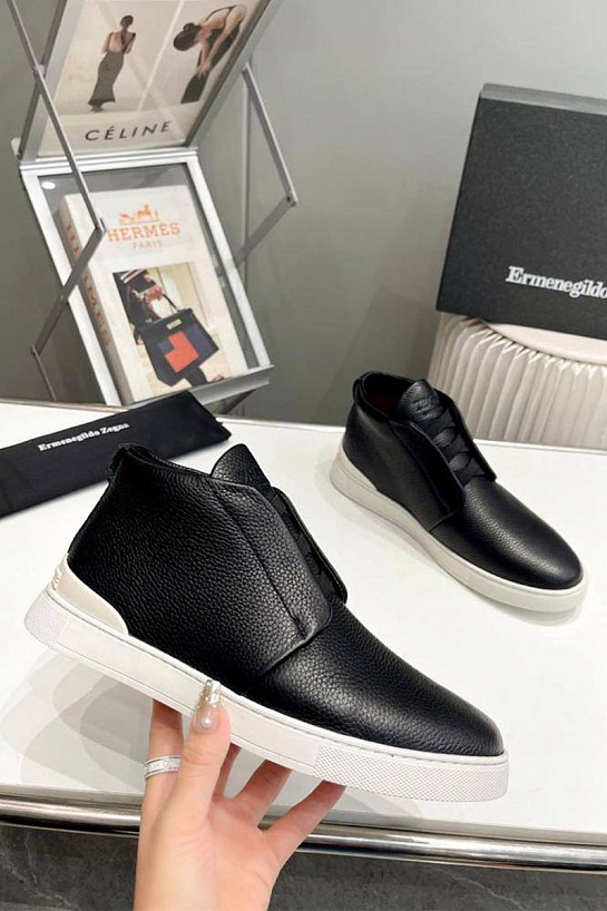 Кожаные кроссовки Zegna Triple Stitch high-top