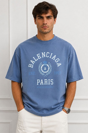 Синяя оверсайз футболка Balenciaga College est.1917   