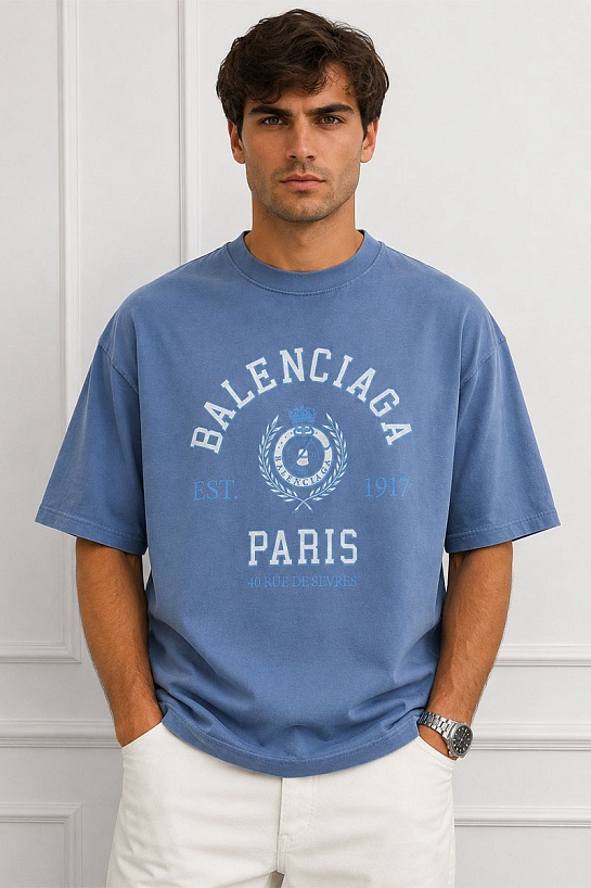 Синяя оверсайз футболка Balenciaga College est.1917