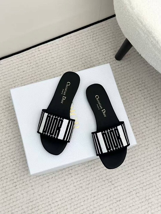 Женские чёрные шлёпанцы Dior Premium