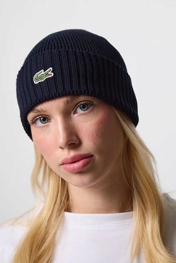 Шапка синего цвета Lacoste logo-embroidered   