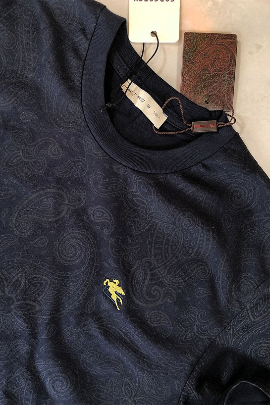 Тёмно-синяя мужская футболка Etro embroidered-logo