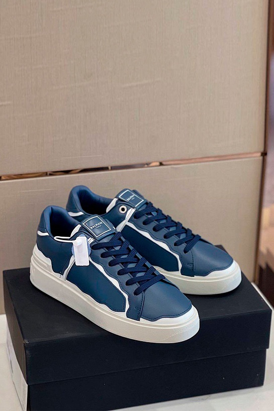 Синие кожаные кроссовки Balmain