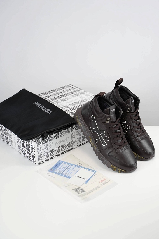 Кожаные кроссовки с мехом Premiata high-top - Brown