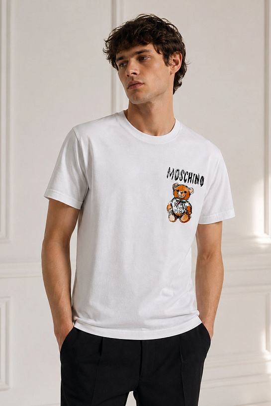Мужская белая футболка Moschino Teddy Bear