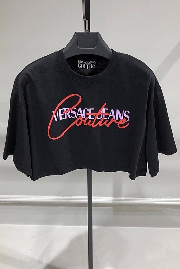 Женская чёрная футболка-топ Versace Jeans Couture   