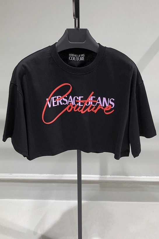 Женская чёрная футболка-топ Versace Jeans Couture