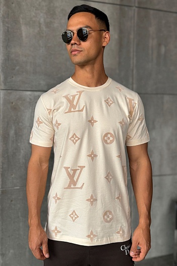 Бежевая мужская футболка Louis Vuitton Monogram All-over   