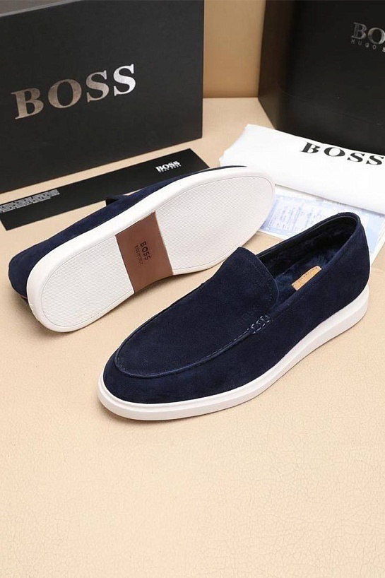 Замшевые лоферы с мехом Hugo Boss