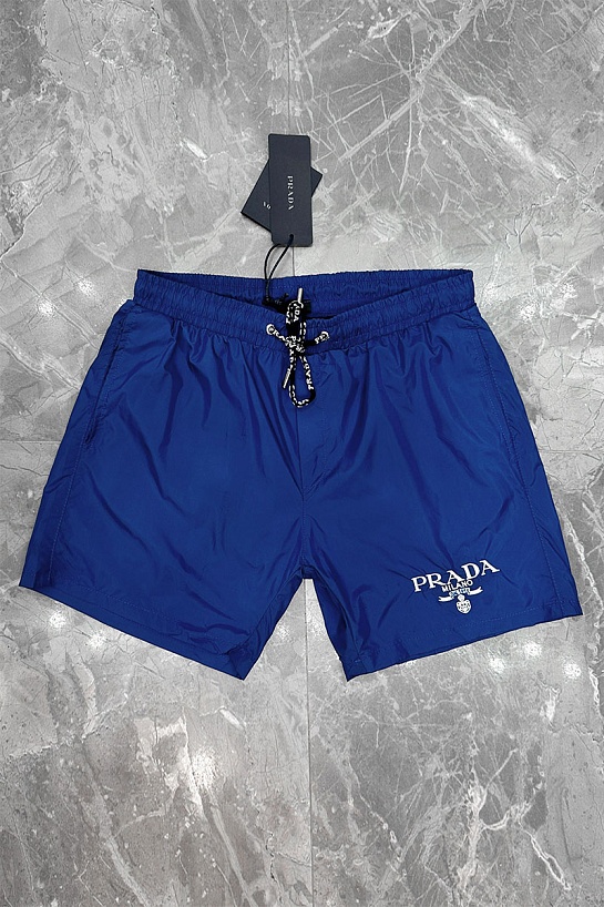 Синие шорты Prada logo-embroidered