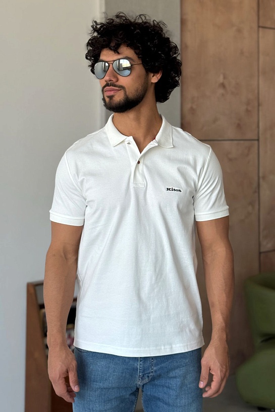 Мужское белое поло Kiton embroidered logo