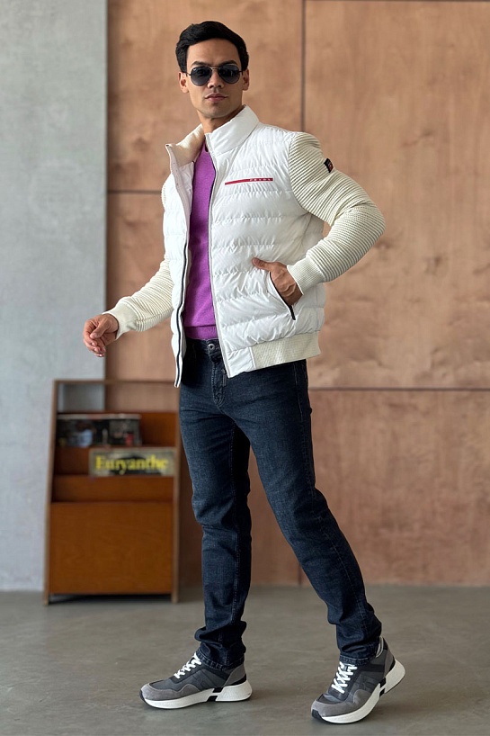 Куртка с вязаными рукавами Prada Linea Rossa - White